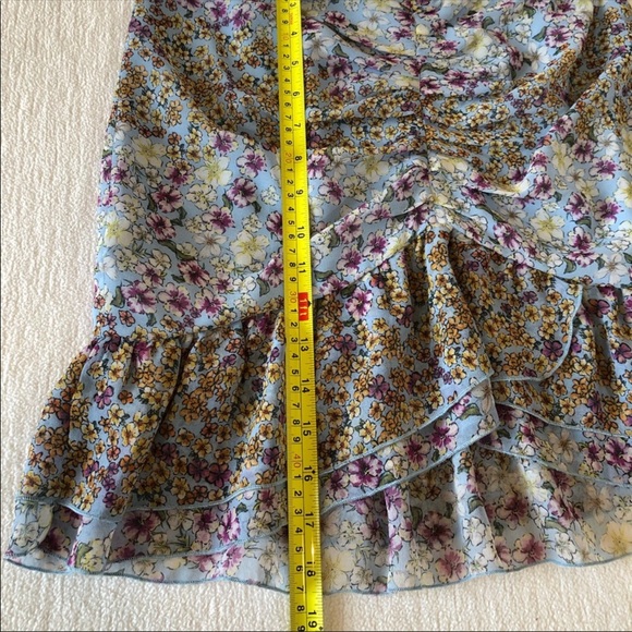 MNG Mango Floral Chiffon Front Ruche Mini Skirt - Picture 7 of 11